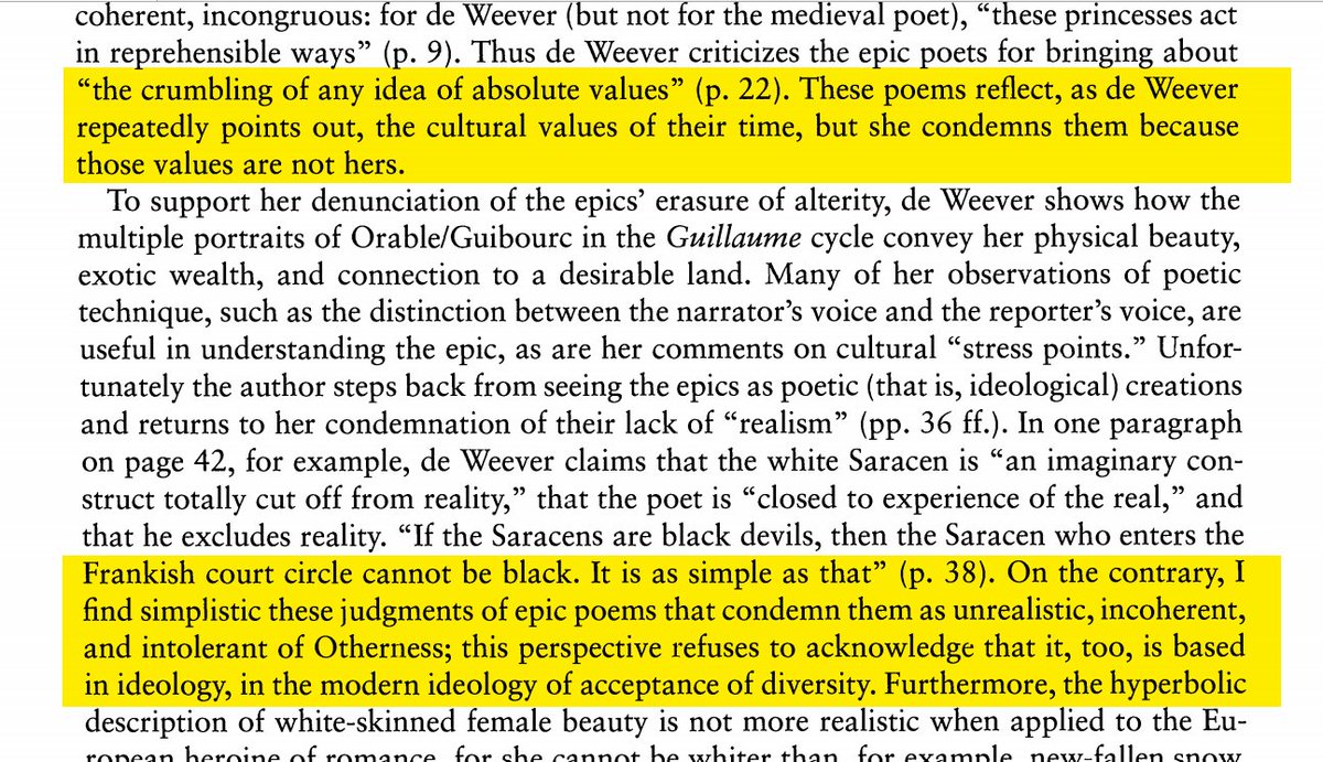 Screenshot of review says "“I find simplistic these judgments of epic poems that condemn them as unrealistic, incoherent, and intolerant of Otherness; this perspective refuses to acknowledge that it, too, is based in ideology, in the modern ideology of acceptance of diversity.”  "