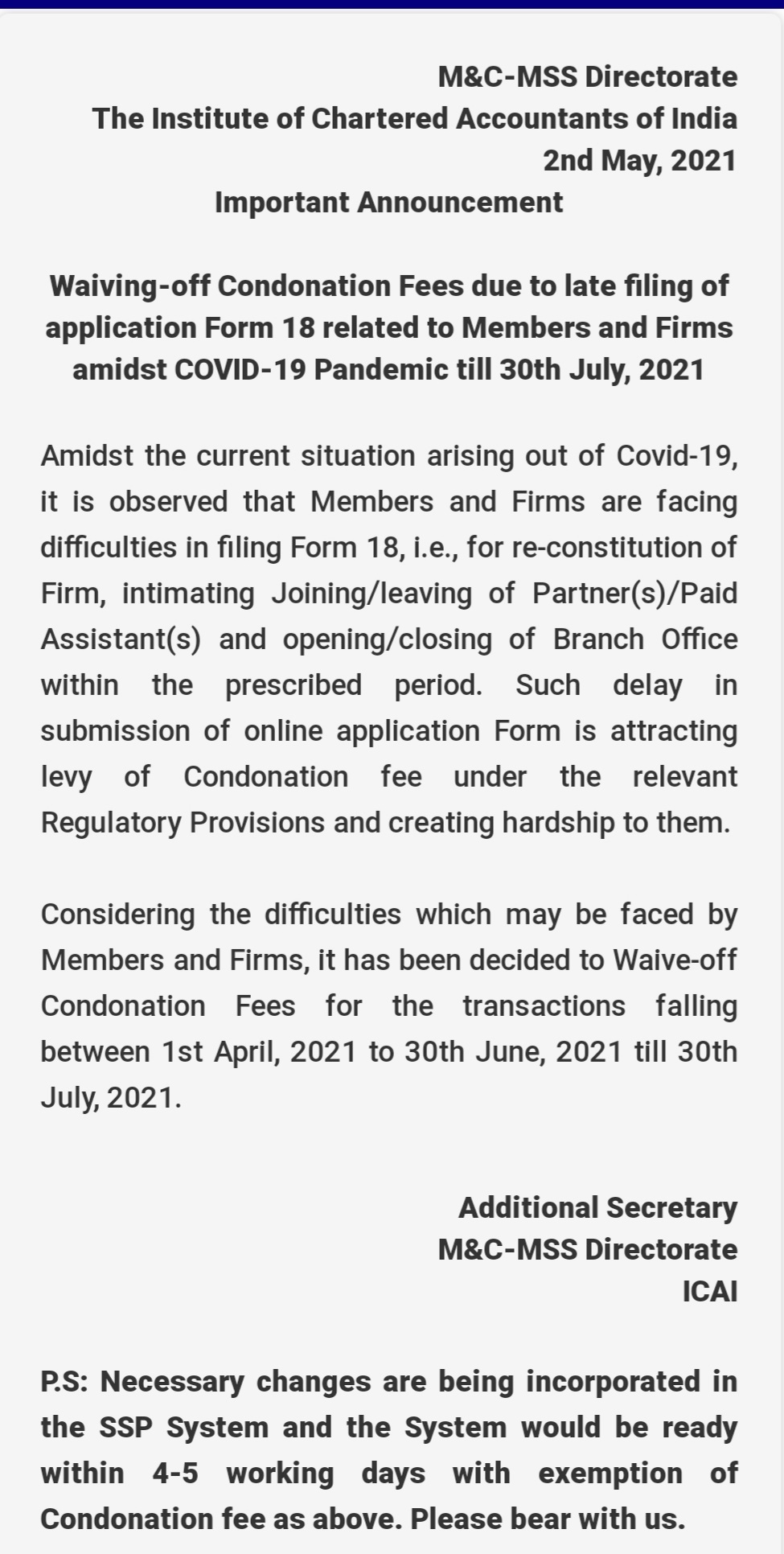 Icai Request To Extend Due Date Icai Request To Extend Due Date