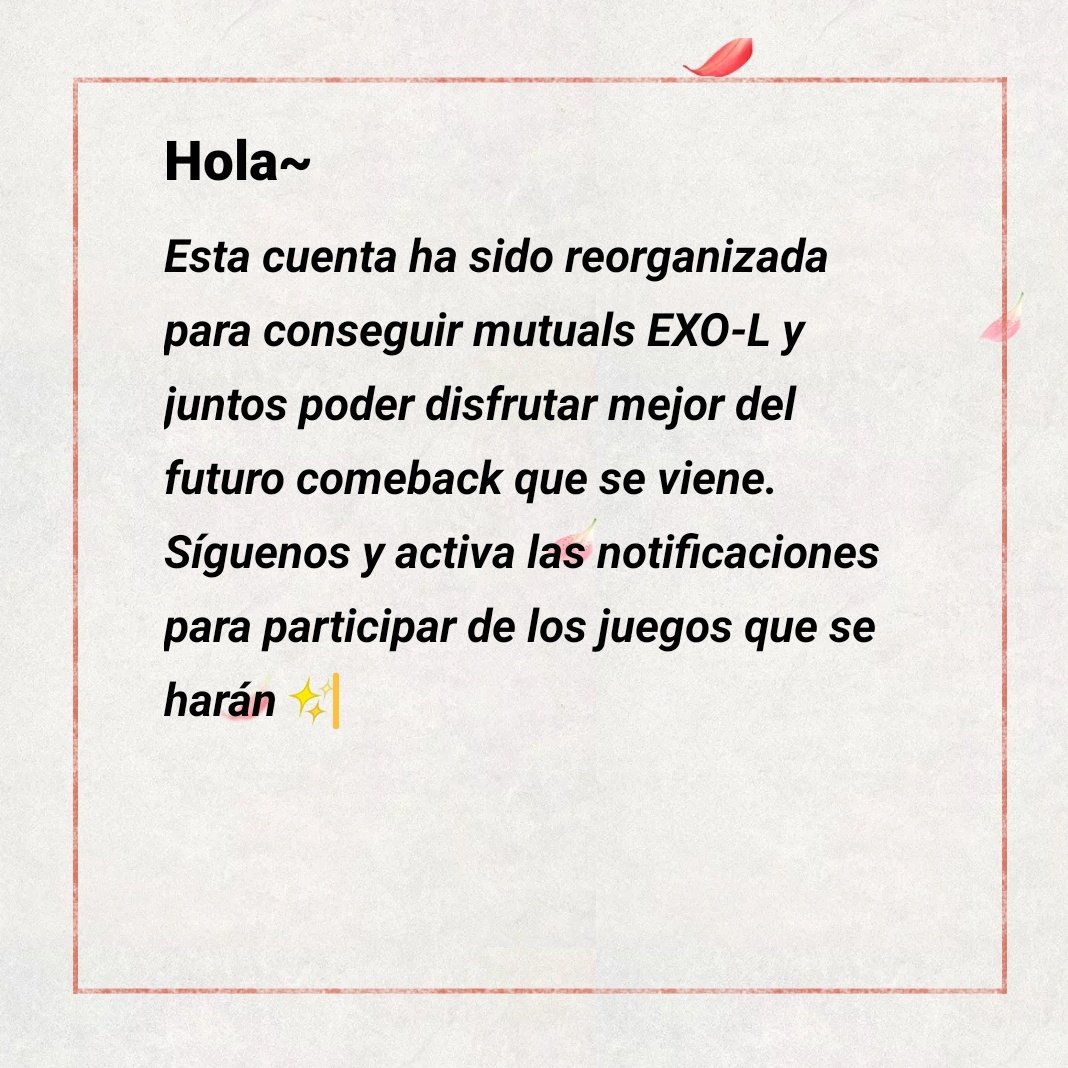 EXOLManyTricks's tweet image. Hi everyone~
This account has been reorganized to get EXO-L mutuals and together we can better enjoy the future comeback of EXO that is coming. Follow us and activate the notifications to participate in the games✨

#EXO #엑소 @weareoneEXO