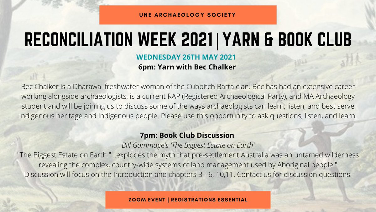 UNEArchSoc's tweet photo. Join us for Yarn &amp; Bookclub for Reconciliation Week 2021 @RecAustralia | REGISTER HERE: https://t.co/lbB1ep8OoT Attendees can join individual sessions as desired #MoreThanAWord #Reconciliation2021 https://t.co/MsStOL6Q1a
