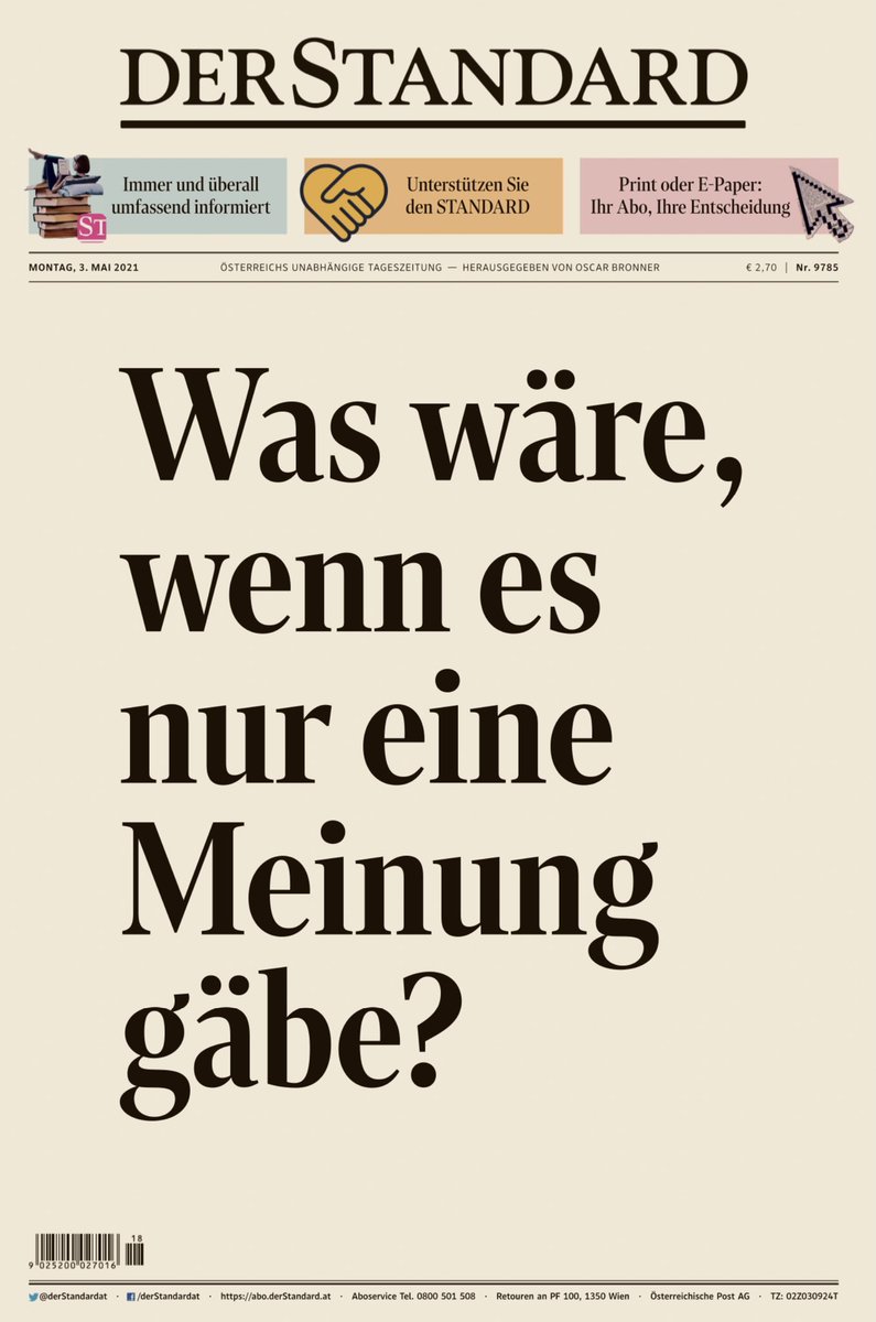 LukasSustala's tweet image. Was wäre, wenn es nur eine Meinung gäbe? 

Die morgigen Titelseiten österreichischer Tageszeitungen. #Meinungsvielfalt #Pressefreiheit