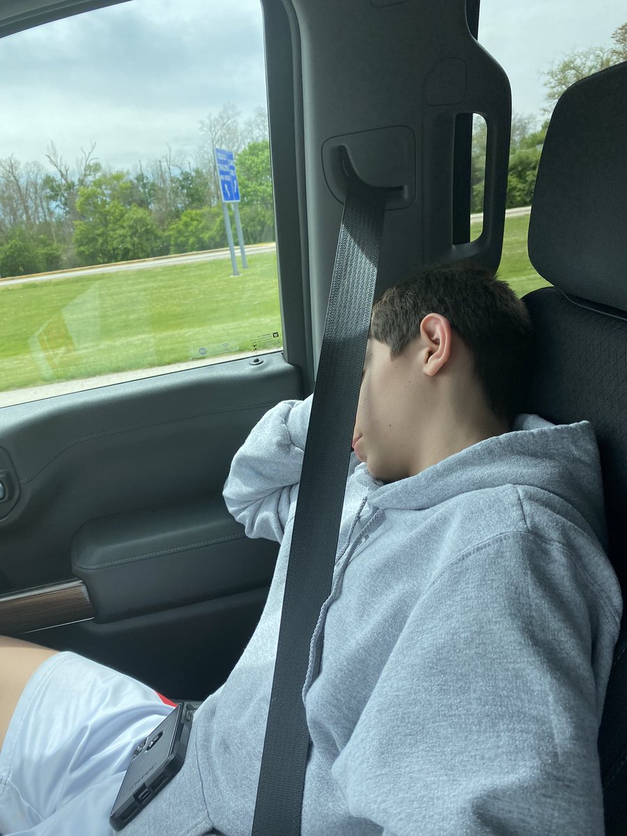 LadyCougarWBB's tweet photo. After 5 AAU games, it is safe to say he had nothing left in the tank. #TeamSouthernIndiana #WeekendBasketball https://t.co/u5dCm9DllF