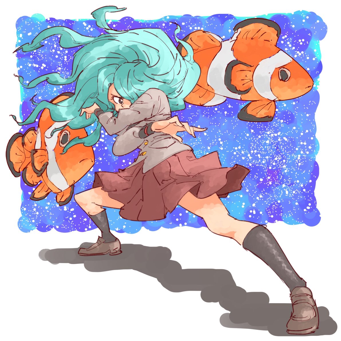 お魚拳法シリーズ 魚遊拳 カクレクマノミの構え 使い手 河辺真凜 ハリー ターボ42のイラスト