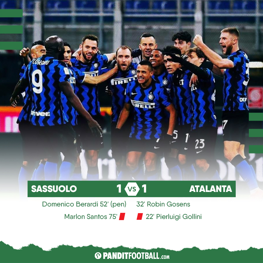 panditfootball's tweet photo. RESMI, Inter Milan meraih Scudetto! Skuad Antonio Conte menjadi juara Serie A 2020/21, juara liga untuk pertama kalinya setelah 11 musim.

Hasil imbang Atalanta di kandang Sassuolo membuat poin Inter tak bisa dikejar lagi oleh tim manapun. https://t.co/lfzcxyUGc6
