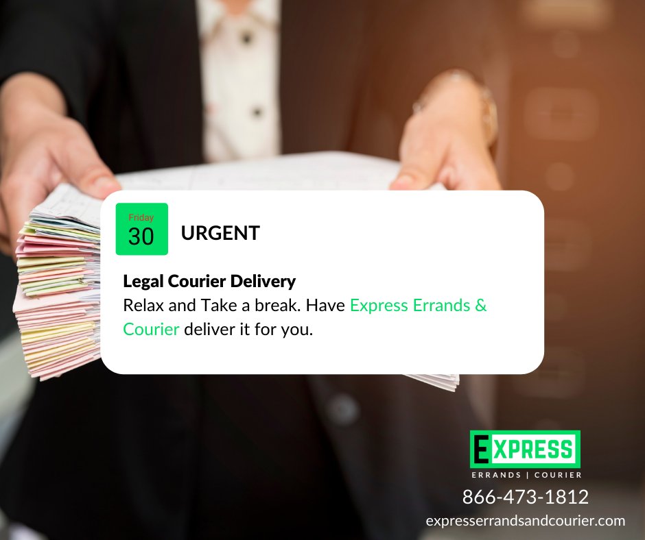 Been busy catching up with deadlines? Let us help you get your documents delivered on time from one place to the other!

expresserrandsandcourier.com
866-473-1812

#legaldelivery #document #deliver