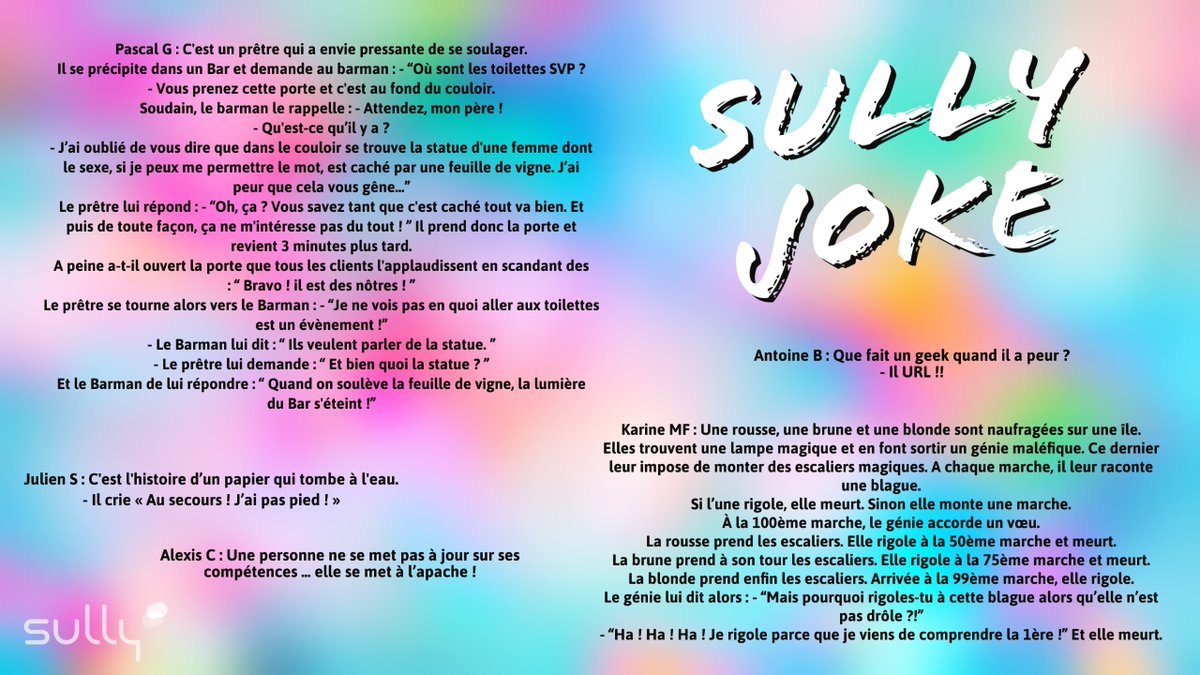SullyGroup's tweet photo. En cette #JournéeInternationaleDuRire, rions ensemble autour des #SullyJoke racontées par nos #SullyMakers lors du 1er avril 😜 !
#poissondavril #SullyMania #trasnformationdigitale #esn #IT https://t.co/TADlgnsrP2