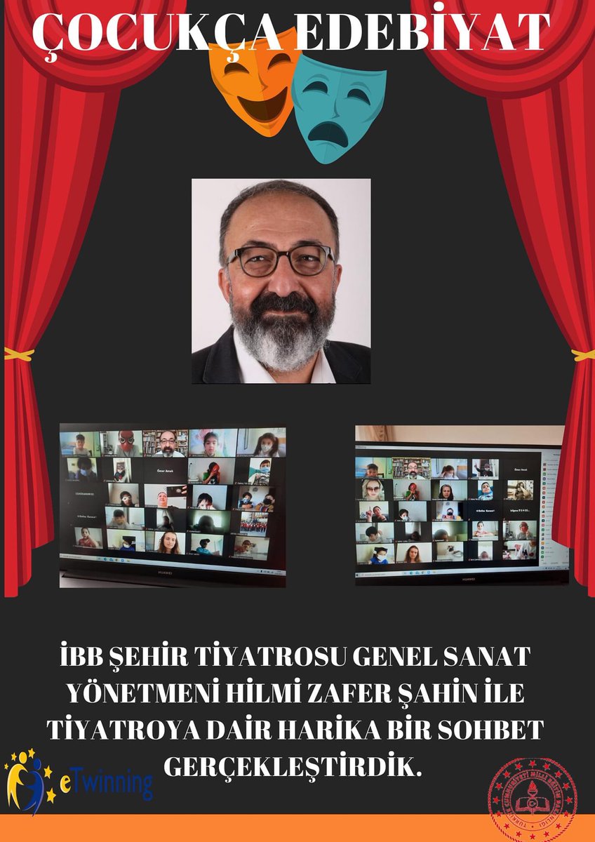 CocukcaEdebiyat's tweet photo. Sayın Hilmi Zafer Şahin’e öğrencilerimizle güzel sohbeti için çok teşekkür ediyoruz.
@ziyaselcuk 
@ibb_kultur 
@tretwinning 
#hilmizaferşahin
#tiyatro 
#tiyatroveçocuk https://t.co/4TQv9YPRuJ