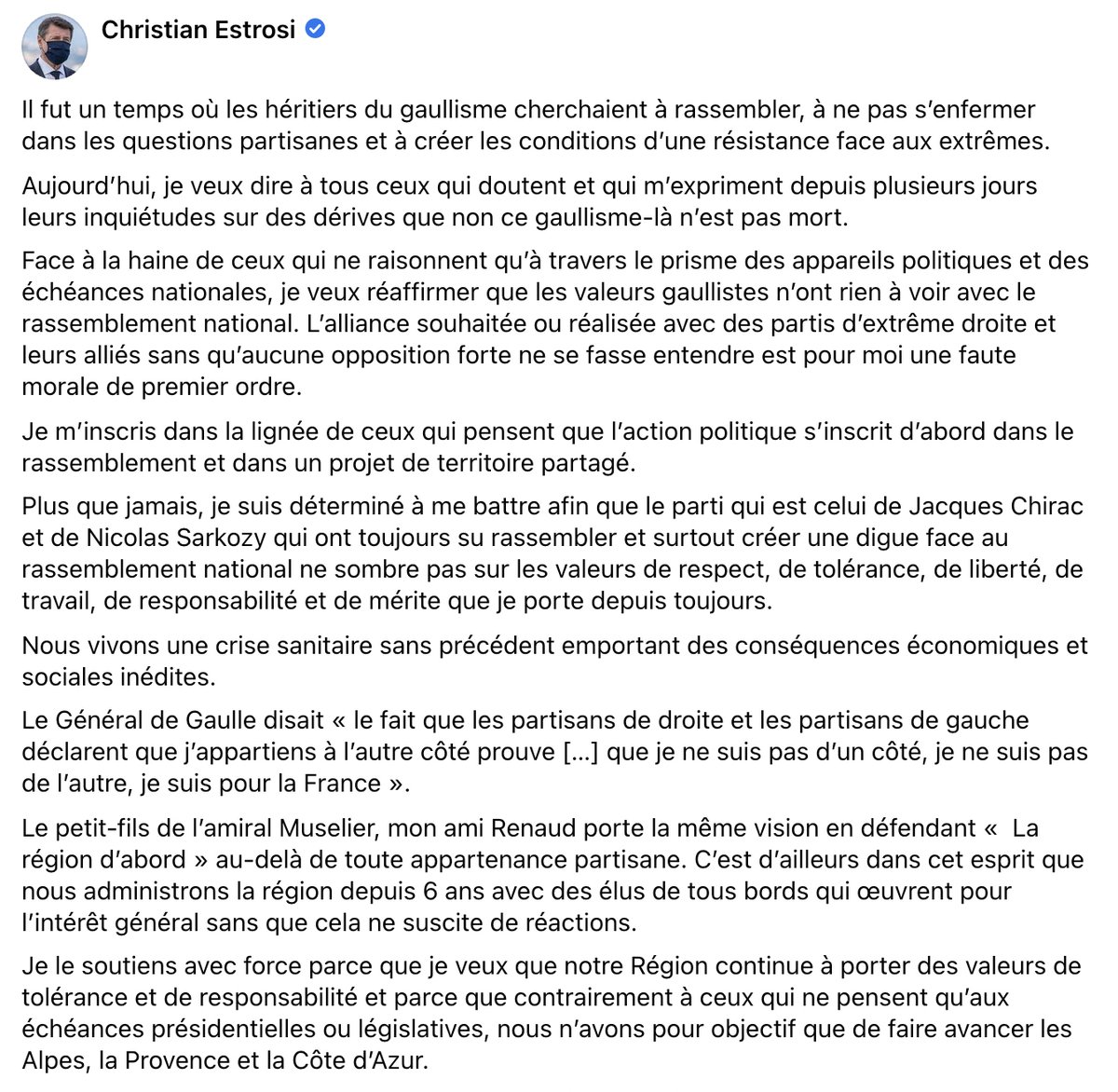 cestrosi's tweet photo. Je soutiens @RenaudMuselier pour que la Région continue à porter des valeurs de tolérance, de responsabilité &amp; contrairement à ceux qui ne pensent qu’aux échéances présidentielles ou législatives, ns n’avons pour objectif que de faire avancer les Alpes, la Provence la Côte d’Azur https://t.co/VXl9bxrzB8