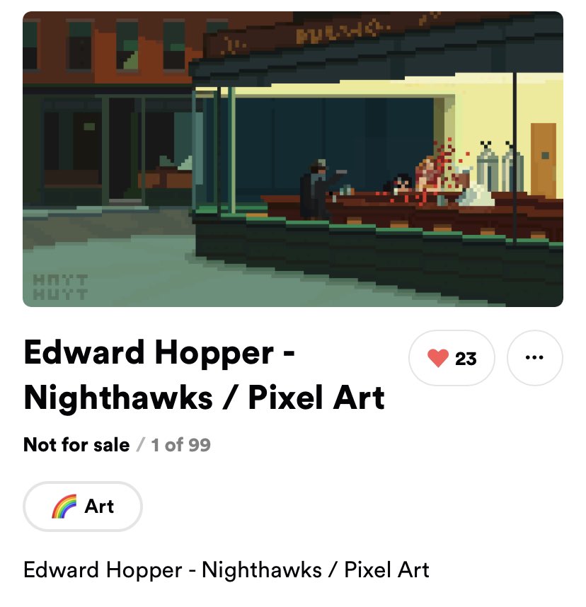 Loving my pixel purchase from <a href="/rariblecom/">BLH PoC</a> "Edward Hopper - Nighthawks / Pixel. Love supporting these incredible emerging talents <a href="/haythuyt/">Hayt Huyt</a>