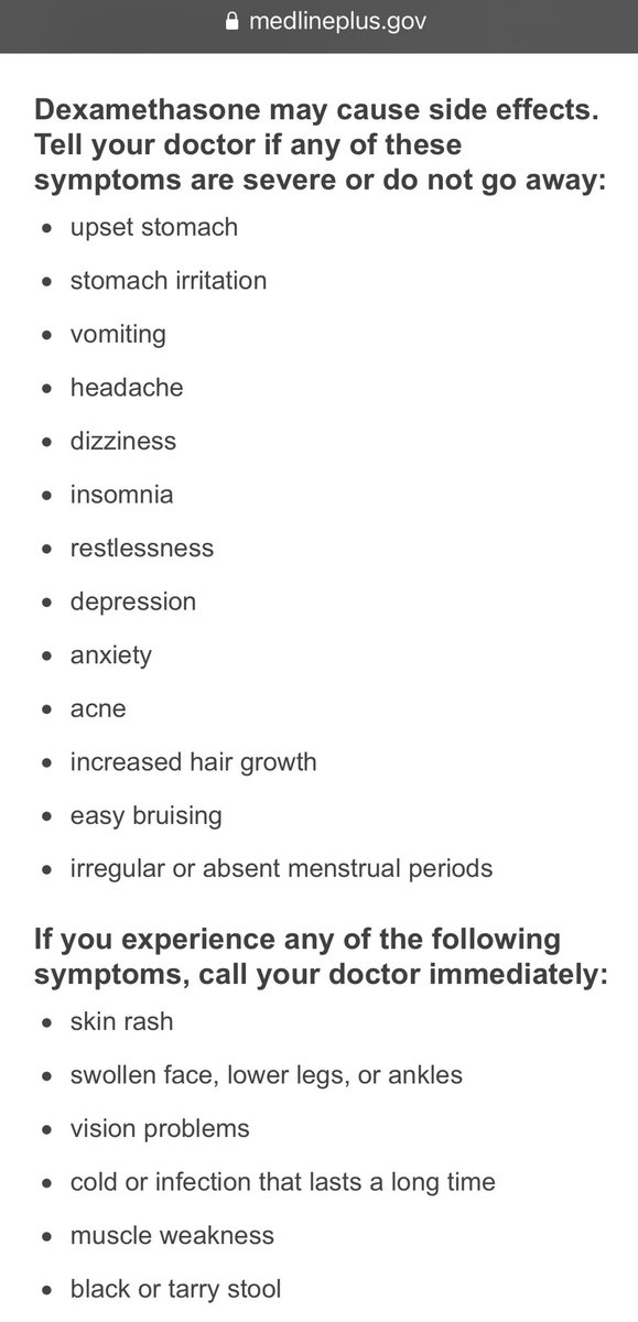 FaheemYounus's tweet photo. Steroids and COVID

Dexamethasone/Medrol/Prednisone are ONLY helpful in ventilated COVID patients or those with pulse ox <92% (requiring oxygen)

Don’t use in mild cases at home. They can be harmful. See list of side effects and when to use steroids ⬇️ https://t.co/8tTFlWuWL8