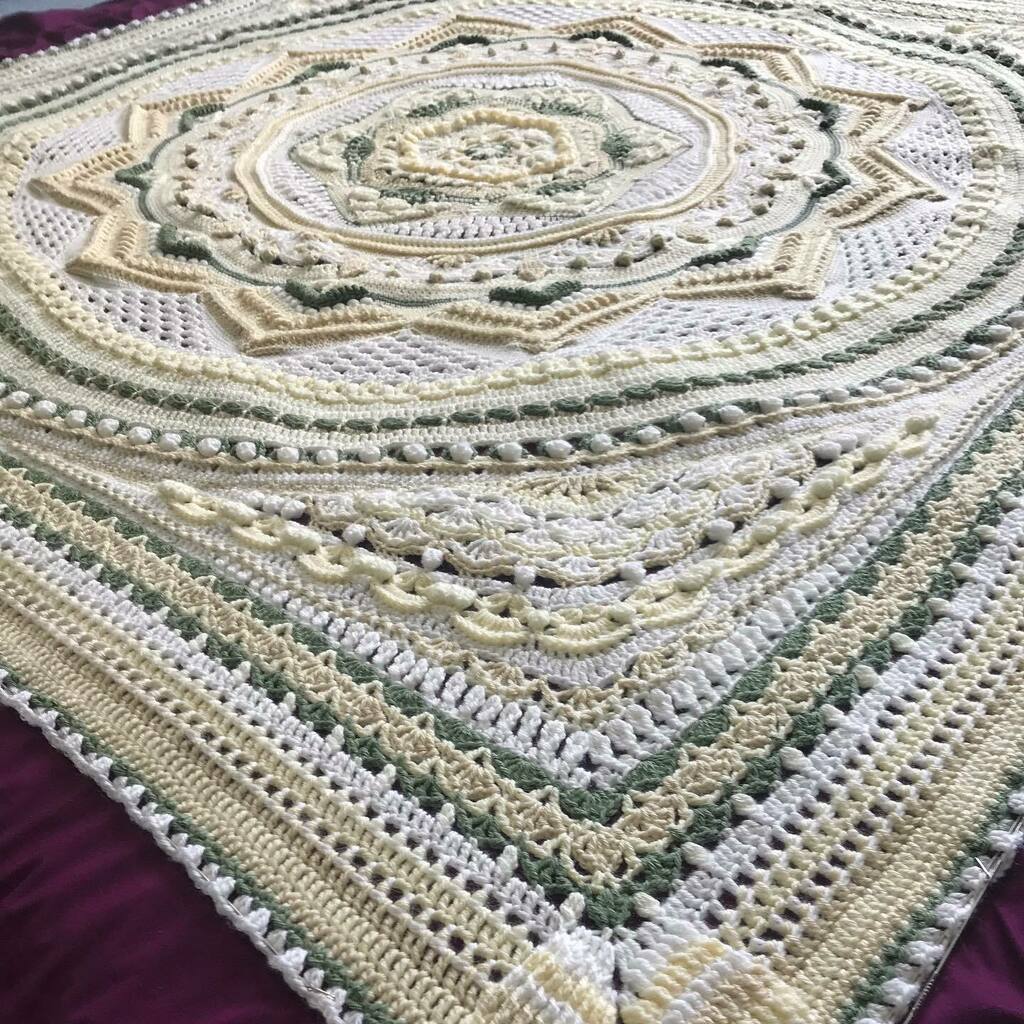 RecklesStitches's tweet photo. Blocking out this mandala monster, it’s 70” by 70” barely had space for it to lay flat! Used new blocking wires - seriously a game changer. Took me less than half the time to block and pin and so much easier to get straight and even! #blocking https://t.co/xCms03qhao https://t.co/nvJ3XxIWID