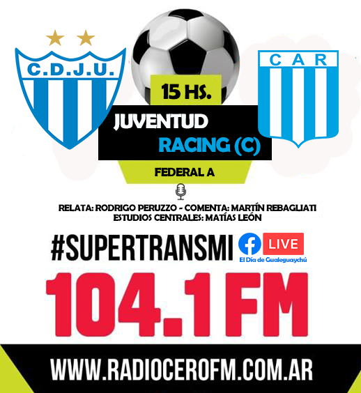 ¡ESTA TARDE HAY QUE GANAR LEÓN!
Juventud Vs Racing (C)
📻FM 104.1📱RadioCeroFM.com