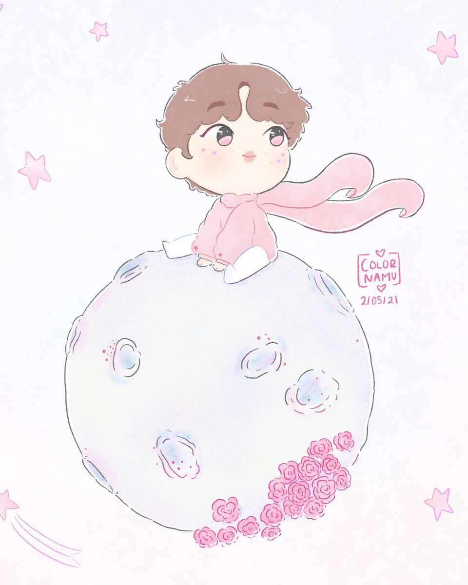 A star where flowers bloom and the sky is blue, the one who is truly beautiful is you 🌸🌙 
#Jin #bts #btsfanart