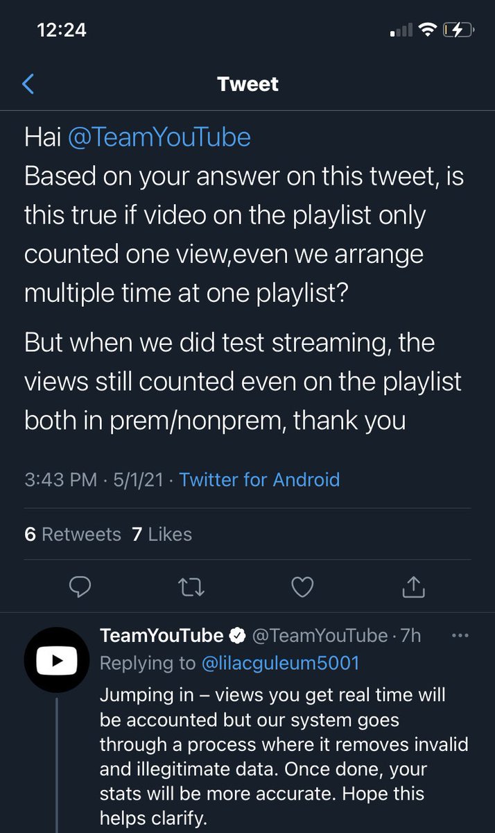 The takeaways here are...If you read the entirety if YTs response and not just spread one portion of it, You will clearly see they are saying that playlist views are given minimal "live" views and the rest are held for a quality review and your views will balance out later.+