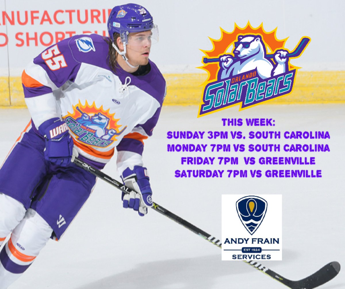 AFServices's tweet image. We're there...are you? Get paid to be part of the action as the Orlando Solar Bears take on South Carolina and Greenville this week! andyfrain.com/employment