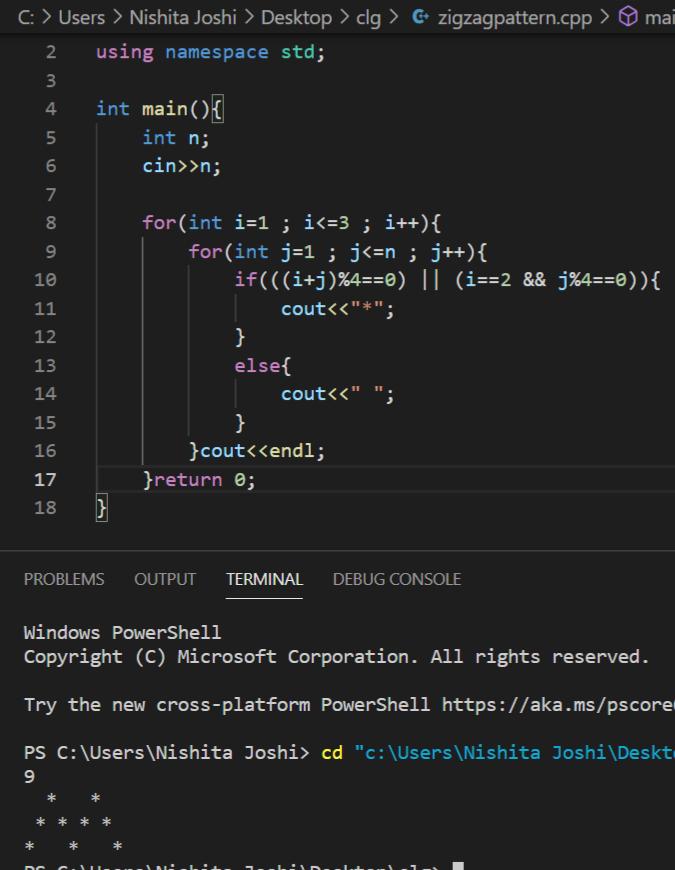 NishitaJoshi20's tweet image. Today I practiced some amazing question on pattern , such as questions on forming zig zag pattern ,star pattern ,butterfly pattern using loops .
#day3ofcode
#100DaysOfCode
#WomenWhoCode #womenintech #c++ #coding #programming #language