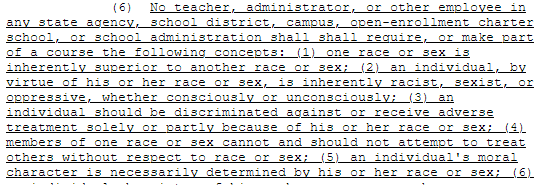 Basically this whole section is saying that we can't talk about white supremacy, whiteness, sexism, patriarchy, etc... There's a lot of fear in the whole bill, but it screams of it here. And wait until you see the next two sub-sections... 8/13