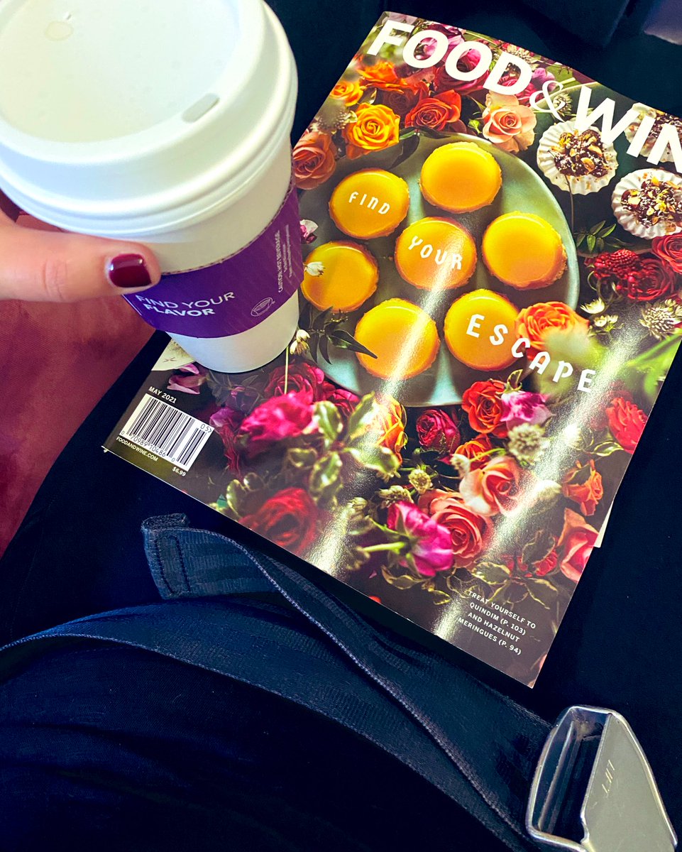 Always have a routine of getting a decaf tea and cooking magazine before the flight 