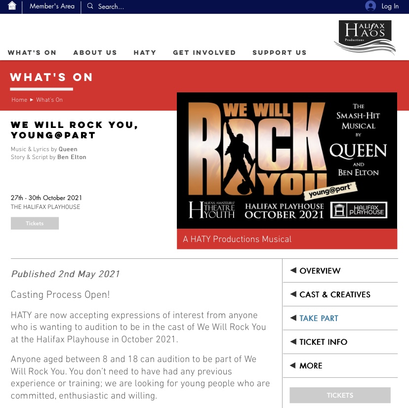 🤘🏻We Will Rock You launch information is now live on the website!🤘🏻

⭐️If you’re interested in auditioning and want some more information go to haosproductions.com 

⭐️What to do when you’re at the website domain? 
What’s on ➡️ We Will Rock You (young@part) ➡️ Take Part