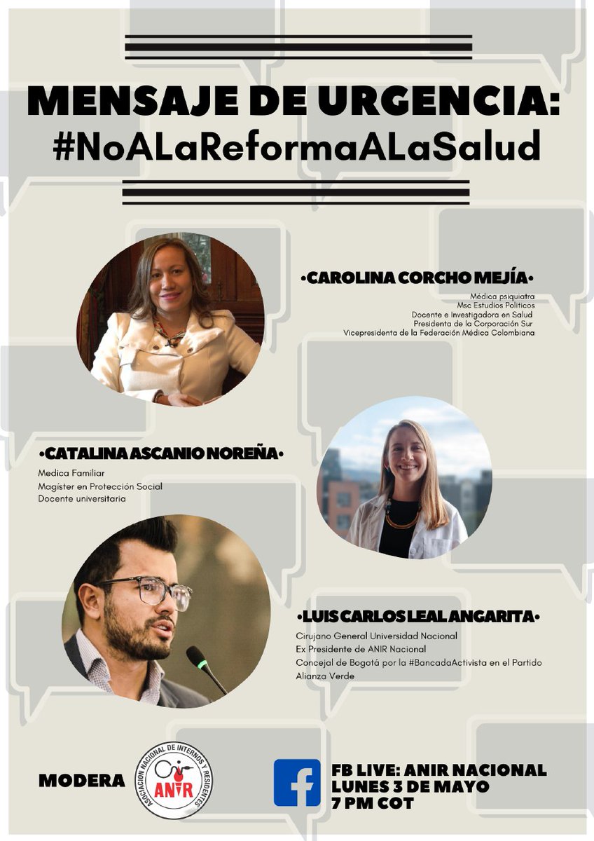 carolinacorcho's tweet image. El día de mañana 3 de mayo estaremos explicando la inconveniente reforma a la salud que el Dr @German_Vargas insiste que se debe votar. De ser aprobada se profundizará la negación de servicios de salud en Colombia y la fuga de recursos públicos para otros negocios.