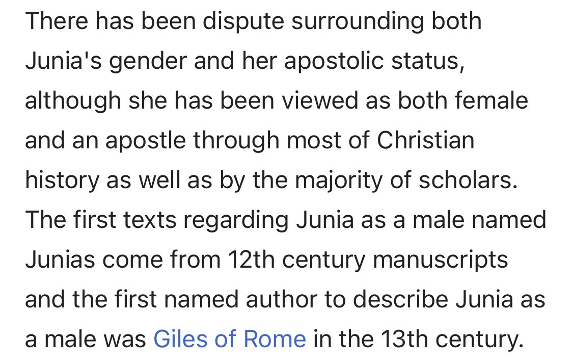 Reminder that a literal female apostle had her gender (likely) willfully hidden since the medieval times. Early Christianity was apparently too progressive for the Middle Ages.