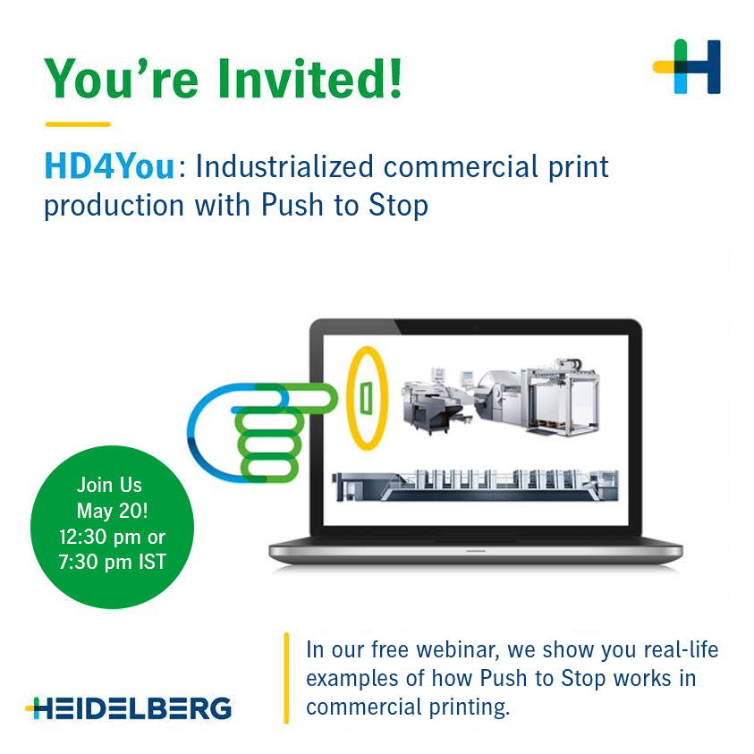 HeidelbergIndia's tweet photo. You're Invited to our next free webinar on May 20, 2021 at 12:30 pm or 7:30 pm! In our free webinar, we show you examples of how Push to Stop works and what you need to know about it . Click here to sign up today: https://t.co/6OcajtGs5g
.
.
.
#PushToStop #folding #foldingmachine https://t.co/GYoDAB3r2r