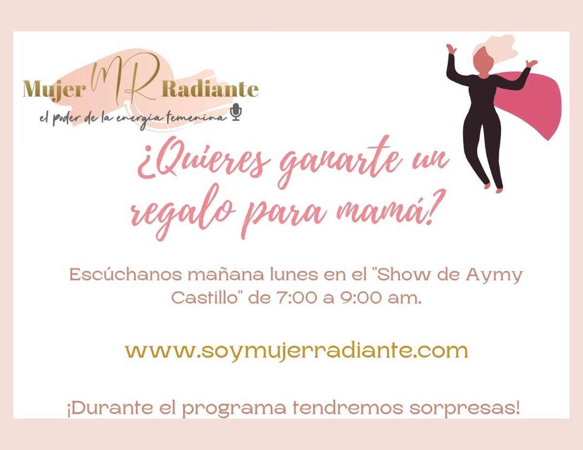 vazquez_sarita's tweet photo. 🎙♥️Escúchanos en vivo mañana 10 de mayo de 7:00 a 9:00 am y disfruta de interesantes temas y regalos para mamás radiantes!!! solo da click en https://t.co/XJEExScI4L 🎧🤩                        Te espero!!! 🎙 https://t.co/GY8DGGfObm