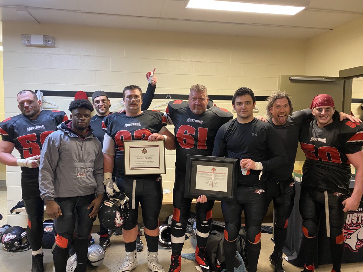 Jim Mullin (@jim_mullintv) on Twitter photo Congrats to <a href="/DarinBurns4/">Darin Burns</a> (61) for his achievement of playing in six decades of tackle football yesterday. Saluted by the <a href="/CFLAA/">Leo Ezerins</a> and <a href="/FootballCanada/">Football Canada</a>. Congrats to <a href="/DarinBurns4/">Darin Burns</a> (61) for his achievement of playing in six decades of tackle football yesterday. Saluted by the <a href="/CFLAA/">Leo Ezerins</a> and <a href="/FootballCanada/">Football Canada</a>.