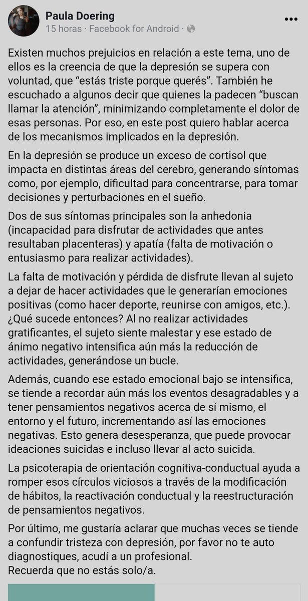 _dpau's tweet image. Hace unos días escribí esto sobre la depresión porque lamentablemente existen muchos prejuicios en relación a ese tema...
Te mando muchas fuerzas ❤️