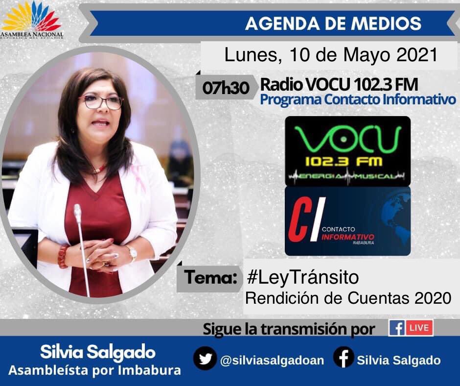 🎤🎤🎬🎧 Acompáñame este 🗓Lunes  #10DeMayo a las ⏰07h30, estaré en 📻 <a href="/FMVocu/">Radio Vocu FM</a> 102.3  FM Ibarra - Contacto Informativo con <a href="/LeonardoYepez1/">leonardo</a> refiriéndome al Proyecto de Ley Reformatoria a la #LeyDeTránsito y a la Rendición de Cuentas 2020

Sigue la transmisión por FacebookLive 📱