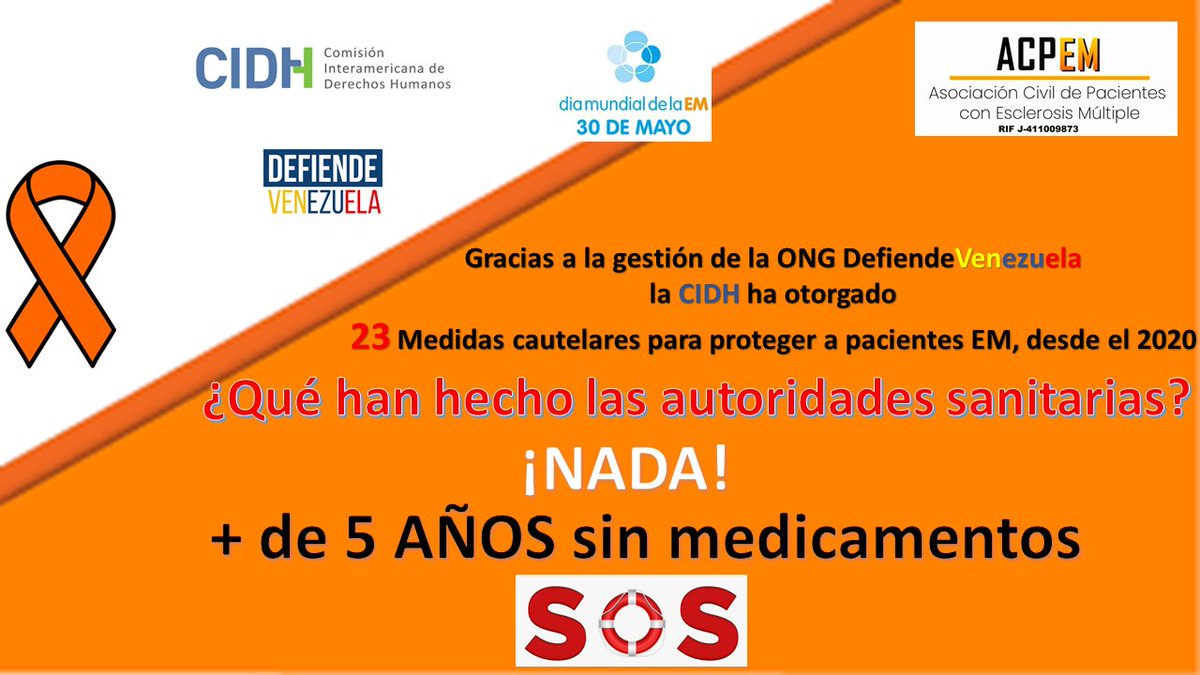 acpemvzla's tweet photo. #10Mayo #ACPEMSOSVzla2021
Para este 30 de Mayo se celebrará el Dia Mundial de la Esclerosis Múltiple.
En Venezuela no tenemos nada que celebrar, excepto el temple que demuestran nuestros pacientes, al verse desprotegidos por el Estado: +5 AÑOS sin medicamentos https://t.co/WvFKfnAfo2
