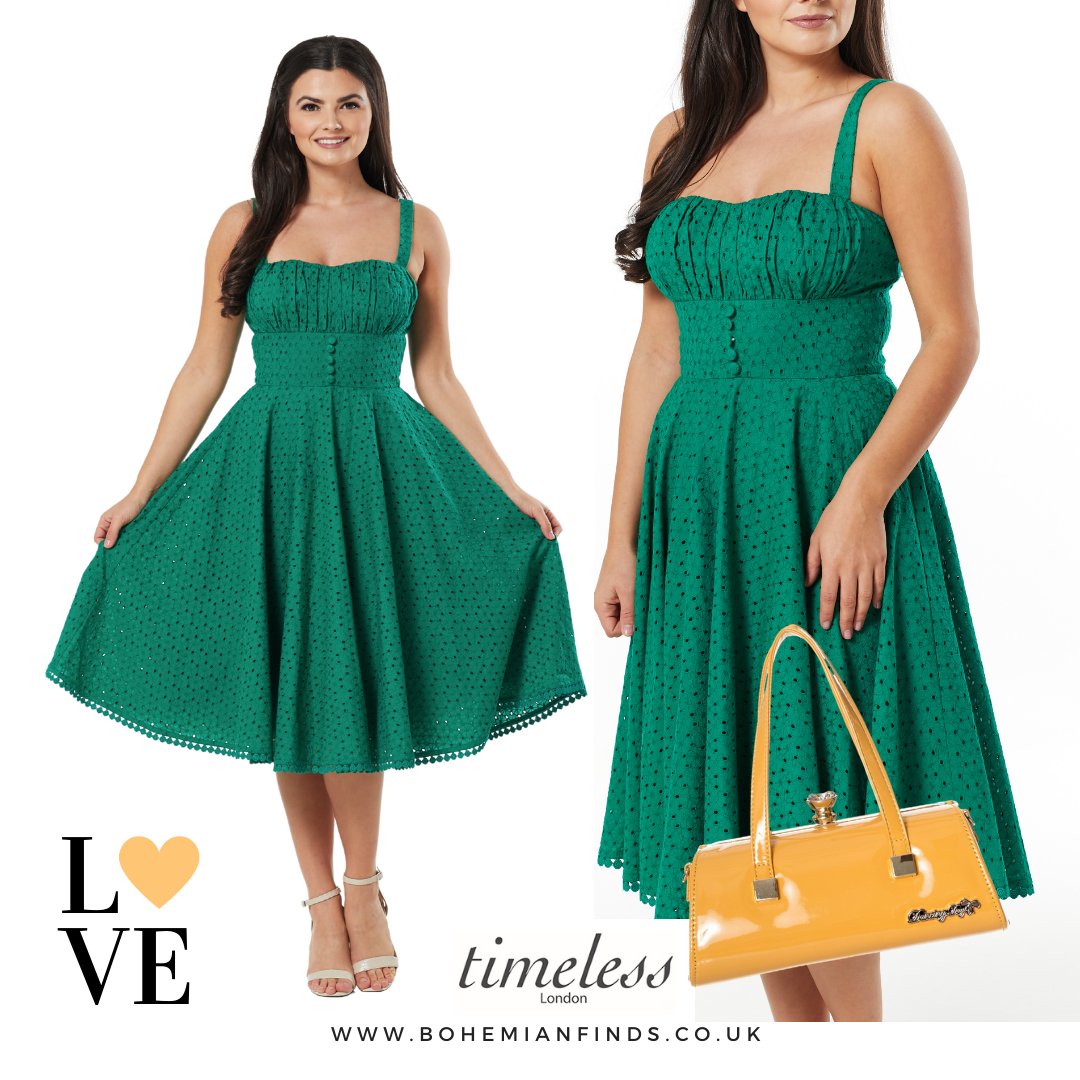The Valerie really is something to get excited about.  We'd add a splash of colour to really make her pop.  How would you style yours?
#50sfashion #greenswingdress #sustainableclothing #timelesslondon #vintageinpiredclothing #summerswingdress #lovebohemianfinds