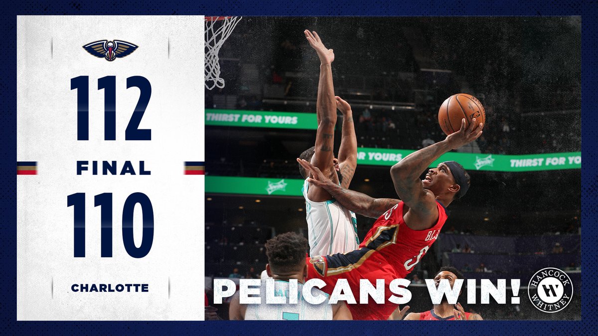 New Orleans Pelicans (@pelicansnba) on Twitter photo Got it done in Charlotte.
๐๐๐๐๐๐๐๐ ๐๐๐!
#WontBowDown | <a href="/HancockWhitney/">Hancock Whitney</a> Got it done in Charlotte.
๐๐๐๐๐๐๐๐ ๐๐๐!
#WontBowDown | <a href="/HancockWhitney/">Hancock Whitney</a>