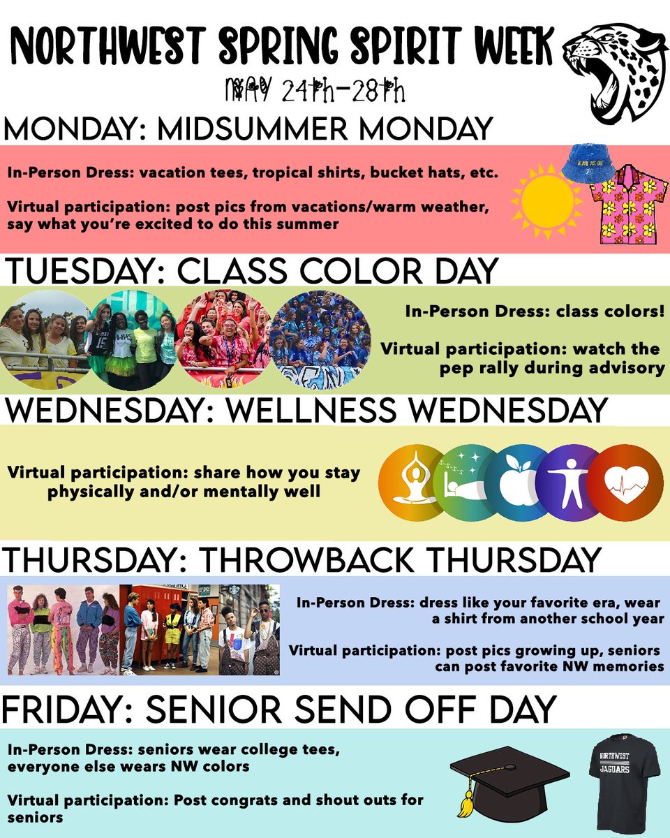 🌸SPIRIT WEEK IS APPROACHING🌼
Our last spirit week of the school year will be on May 24th-28th. Make sure to DM us or tag us in your posts! Go Jags! 🐆