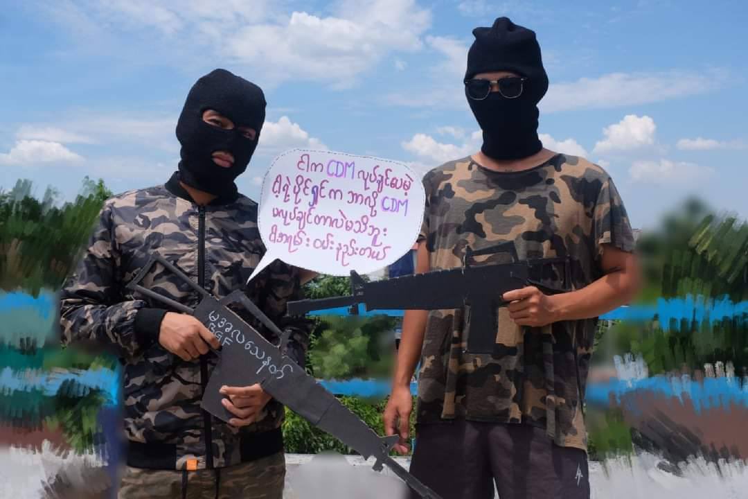 Youths of Yangon demonstrated with the theme “Speech Guns” calling out Junta troops to stop killings and to joined CDM. #WhatsHappeningInMyanmar  #May10Coup