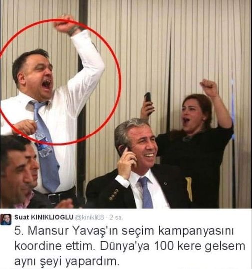 MANSUR YAVAŞ VE FETOCU İLİŞKİLERİ 7️⃣

MANSUR YAVAŞ’IN 2014 SEÇİM KAMPANYASINI KOORDİNE EDEN KİŞİ 
ŞU AN FETO FİRARİSİ SUAT KINIKLIOĞLU’DUR.

VAR MI İTİRAZIN MANSUR?