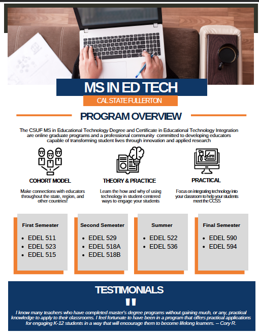 EsterKutsak's tweet photo. If you are looking to advance technology integration into your classroom that is also supported by research, I highly recommend applying to the @CSUF_EdTech Program! I have gained impactful experiences that I utilize daily with my kids! Below is more information! @An_Wr3n @jenith https://t.co/lnuE62hRb8