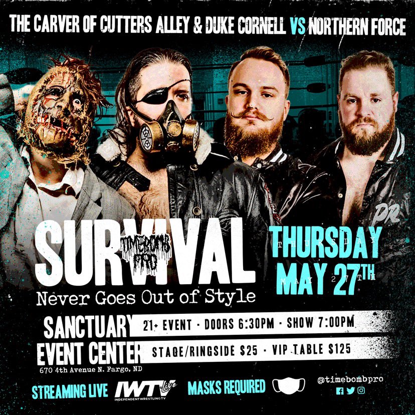 TimebombPro's tweet photo. They’re back...

@CuttersAlley &amp; @CopperheadDuke vs. @NorthernForceMN. 

THURSDAY, 
May 27th - Fargo, ND.
Doors 6:30PM • Show 7PM.
21+ event.

TICKETS AVAILABLE NOW! 👇

🎫: https://t.co/XFve9GH89g https://t.co/CEdxY4yfFA
