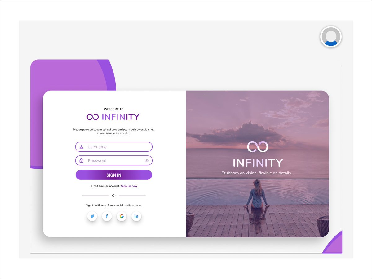 Sign in webpage for Infinity.
My first UI design since I began this Design thing, it's been all theories and videos. 

Now, I get to play around with @figmadesign as I begin my #30daysuichallenge, while still battling painpoints with @kingsleyiheonye 

Thanks to @theZuriTeam