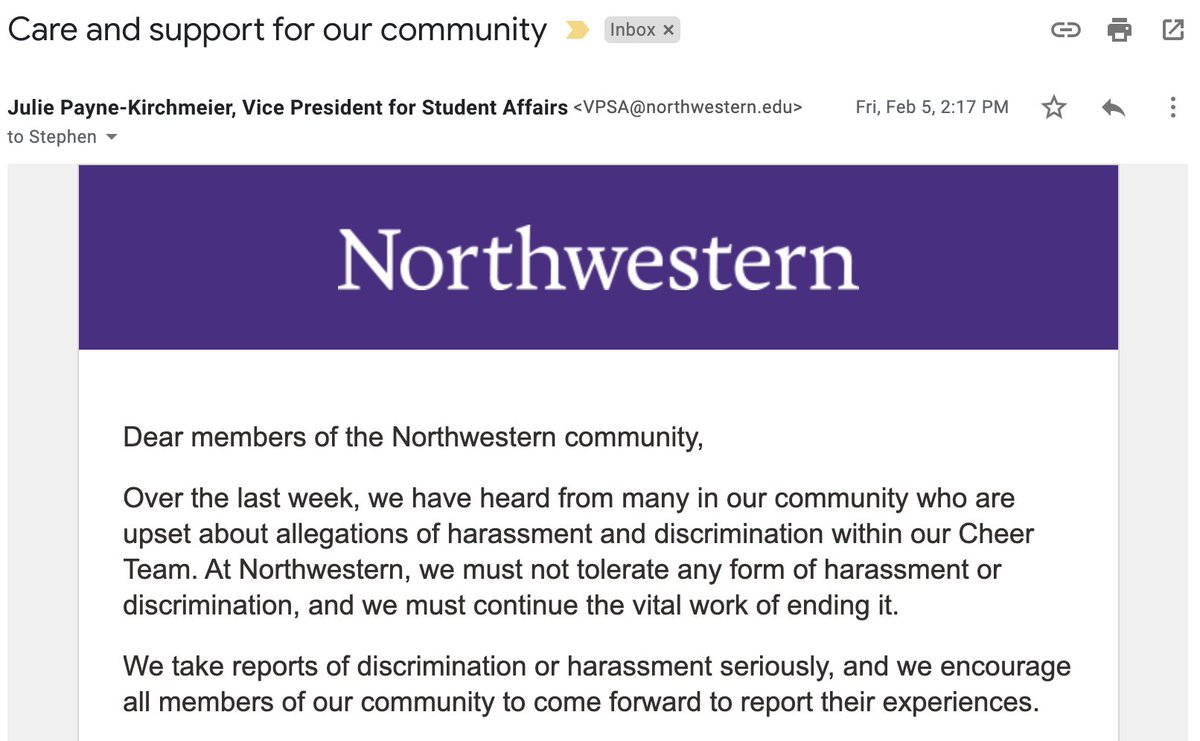 stephencouncil's tweet photo. Feb 5 -> May 2

Northwestern will promote Mike Polisky, who is named in a sexual harassment lawsuit and downplayed reports of racial discrimination from cheerleaders, to Athletic Director. https://t.co/0sDD7By4kj