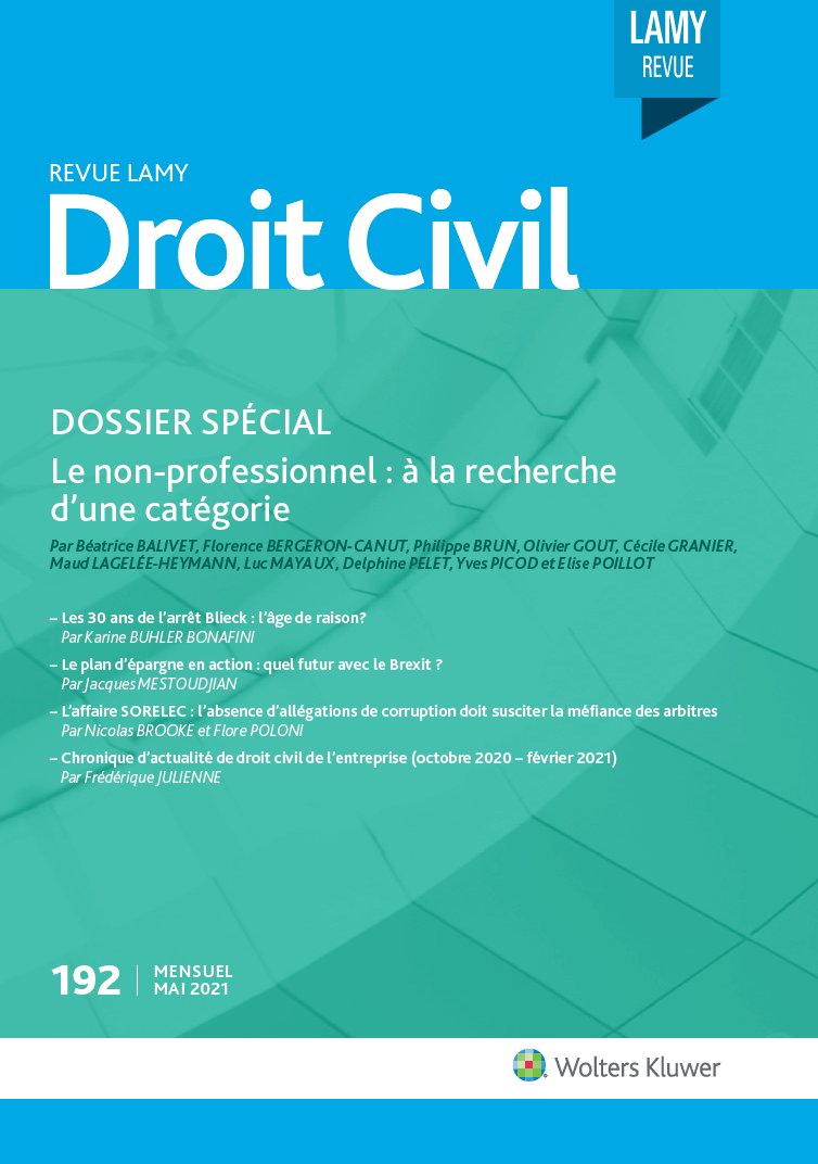 📢La Revue Lamy de Droit civil est en ligne ! Ce mois-ci, un dossier spécial est consacré au non-professionnel. Au sommaire notamment :
- l'affaire SORELEC, par <a href="/florepoloni/">Poloni Flore</a> et Nicolas Brooke,
- les 30 ans de l'arrêt Blieck, par Karine Buhler Bonafini.
<a href="/DavidRLovato/">David Lovato</a>
