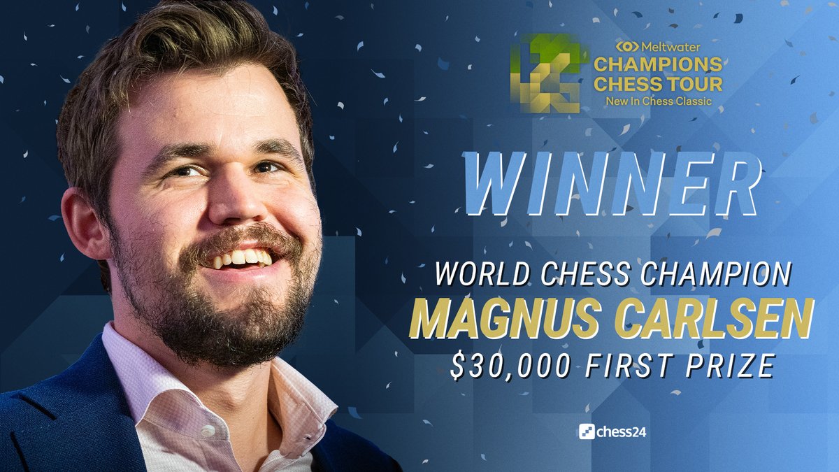 chess24com's tweet photo. Congratulations to @MagnusCarlsen on winning the #NewInChess Classic, his first tournament victory on the @Meltwater Champions Chess Tour! The World Champion has also taken over from Wesley So as the Tour leader

https://t.co/vPpgCAxAOs

#ChessChamps #c24live https://t.co/fDjeOsfKuH