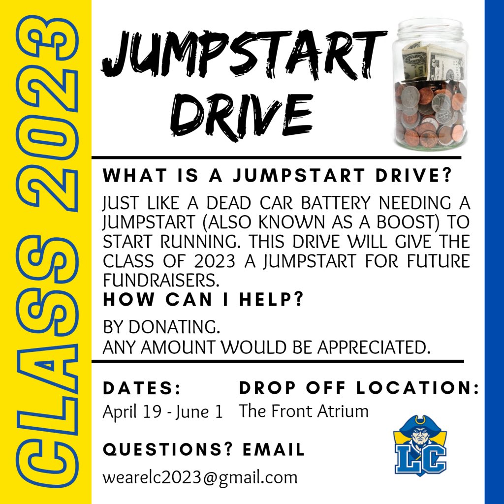 👋 Don't forget to check out our Jumpstart Drive!!  #BeTheChange #WeAreLc <a href="/BoosterLCHS2023/">LCHS Class of 2023🎓 Boosters</a> <a href="/LCHS__2023/">LCHS Patriots Class of 2023</a> <a href="/LCHS_Patriots/">Lakeview Centennial Patriots 🎓</a>
