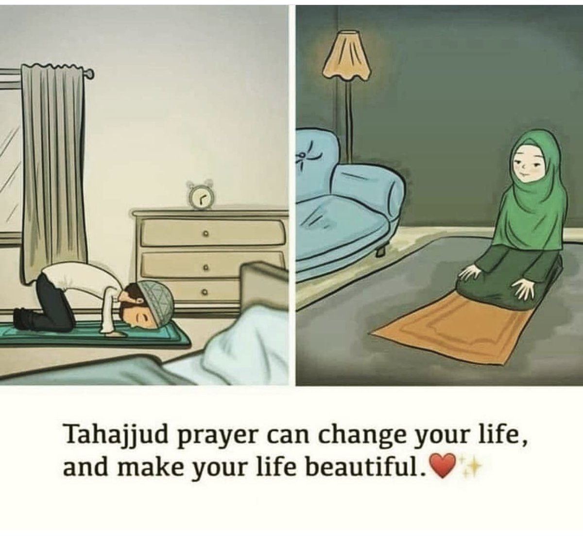 Sekurang-kurangnya sebelum subuh buatlah solat sunat tahajjud 2 rakaat.