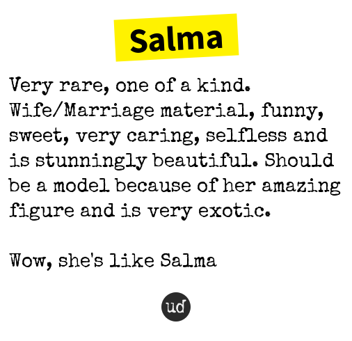 @Northern_pearl1 Salma: Very rare, one of a kind. Wife/Marriage material, funny... salma.urbanup.com/5527634