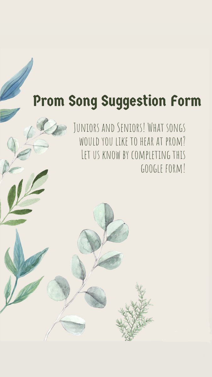 cfhsclassof2022's tweet photo. What would you like to hear at prom?Suggest songs for prom with this link! https://t.co/WiOH1aFSX9 https://t.co/aG6kc4KTQX