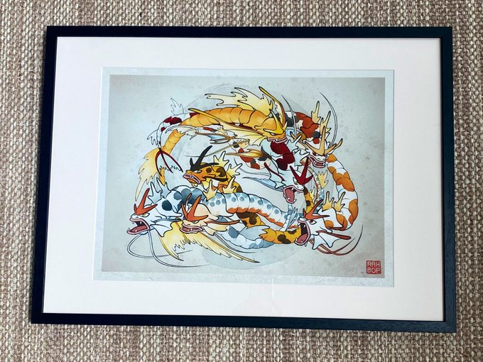 Obsessed with this gorgeous art print I just got from @Rah_Bop&rsquo;s redbubble! 🤩🐉❤️ Hope to get the Magikarp<a href="/tag/pokemonunite"class="tags"><span>#pokemonunite</span></a>