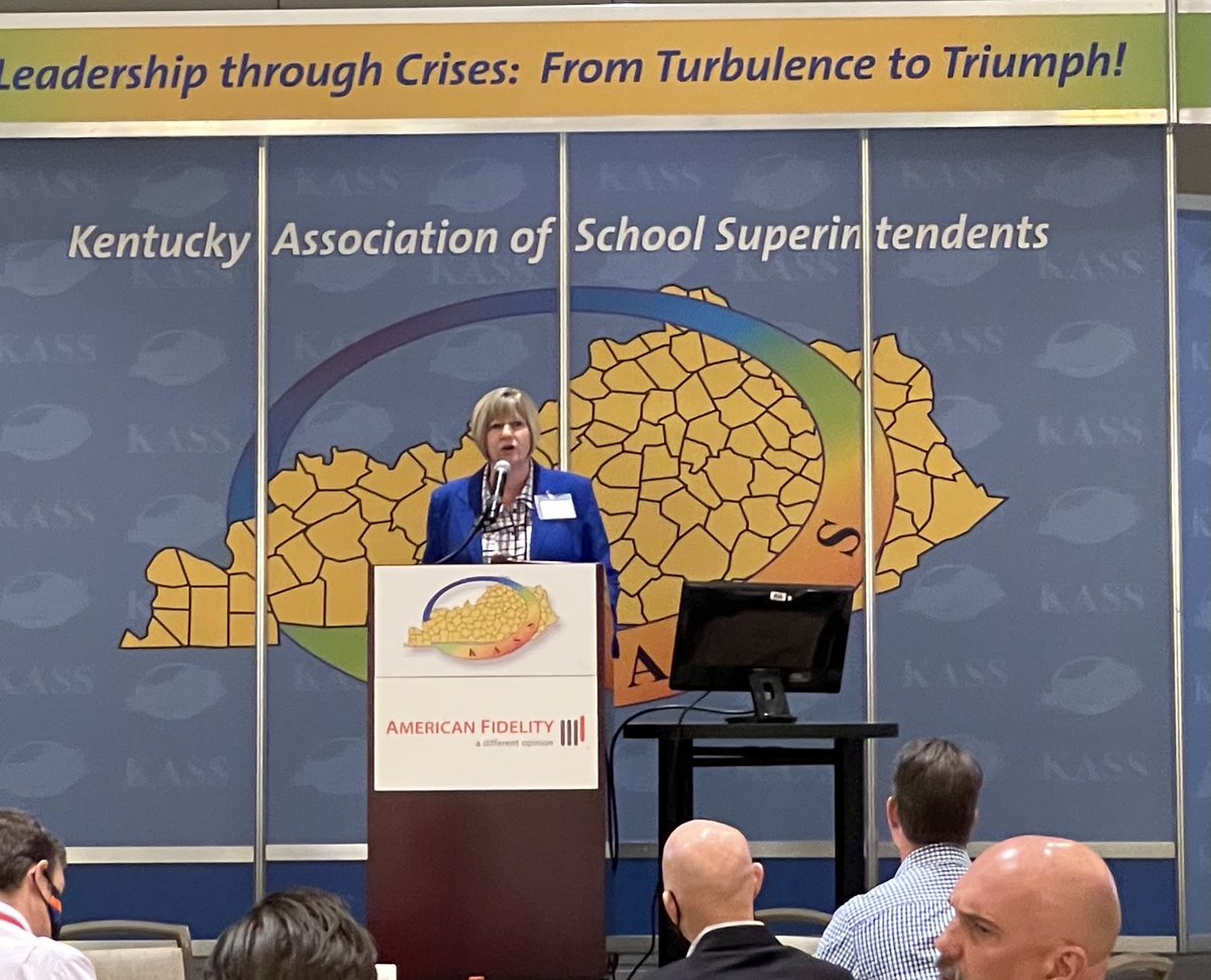 Head of the Braves ⁦⁦<a href="/UnionCoSchools/">Patricia Sheffer</a>⁩ Patricia Sheffer speaking as the 2021 Kentucky Supetintendent of the Year!  Kentucky Association of School Superintendents (KASS) conference underway in Louisville. Great  ⁦<a href="/GRRECKY/">GRRECKY</a>⁩ board meeting preceded the conference!