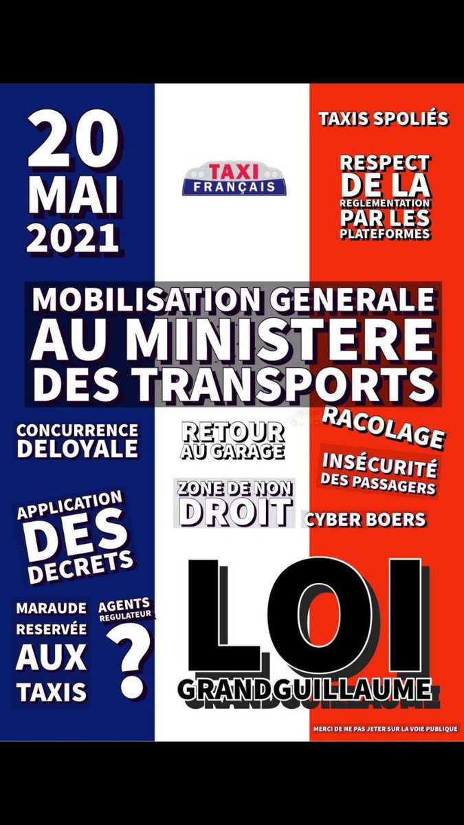 vive_le_taxi's tweet photo. llamada al 🚕 Español para unirse al manifestación del 20 de mayo de 2021 en 246 boulevard Saint-Germain Paris 75007🇫🇷frente al Ministerio del Transporte para la Aplicación del art 2 de la ley GrandGuillaume adoptada en 2016, para la regulación de plataformas y su colaboradores https://t.co/zPmwg8MlQ3