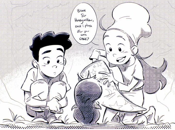 nola and lancelot meet a tiny knight-even tinier than themselves! (1/2) 🍰 